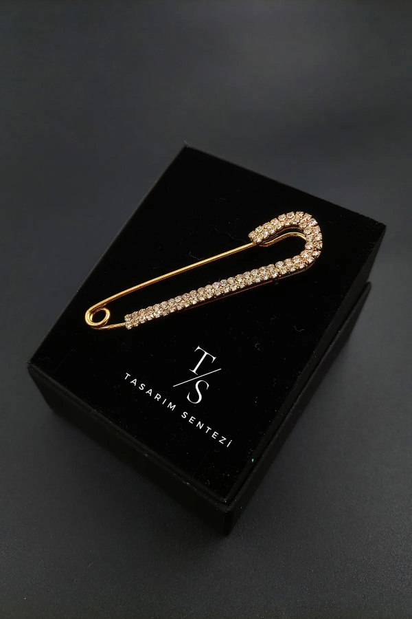 Brooch Metal Pin with Gold Hook and Stone