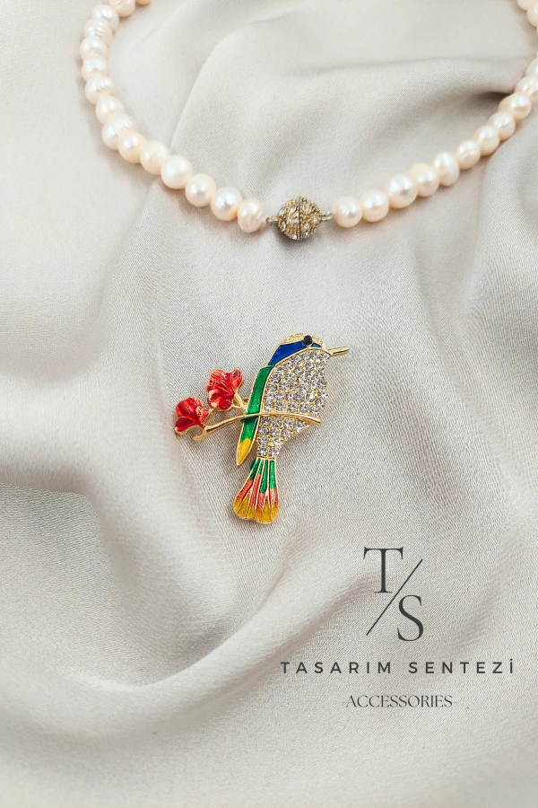 Brooch Metal Bird Stone Colorful Sparrow