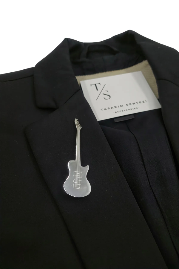 Broş Çelik Elektronik Gitar Muzik Rock Silver