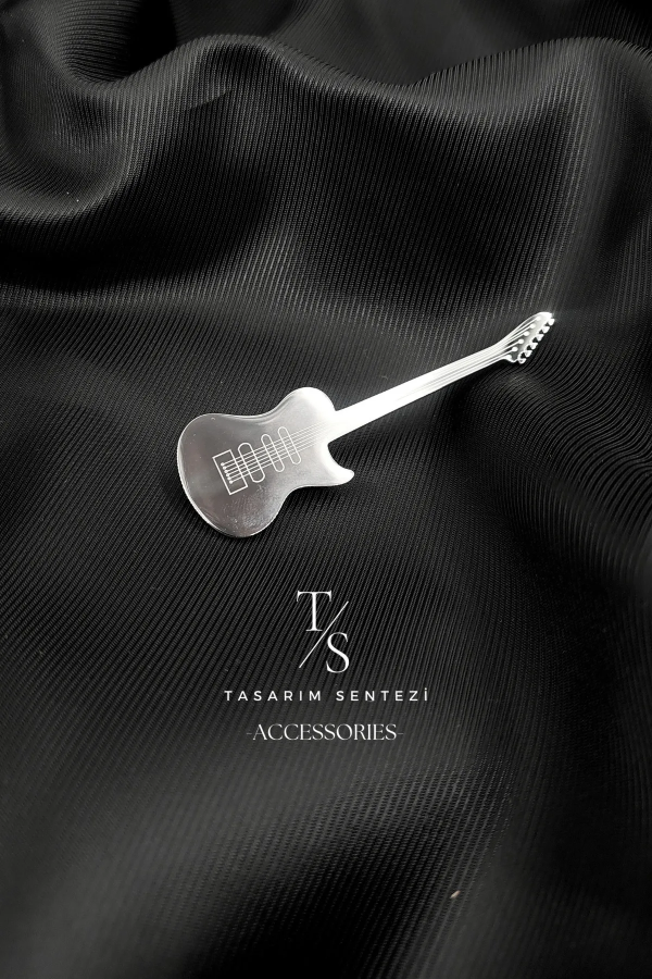 Broş Çelik Elektronik Gitar Muzik Rock Silver