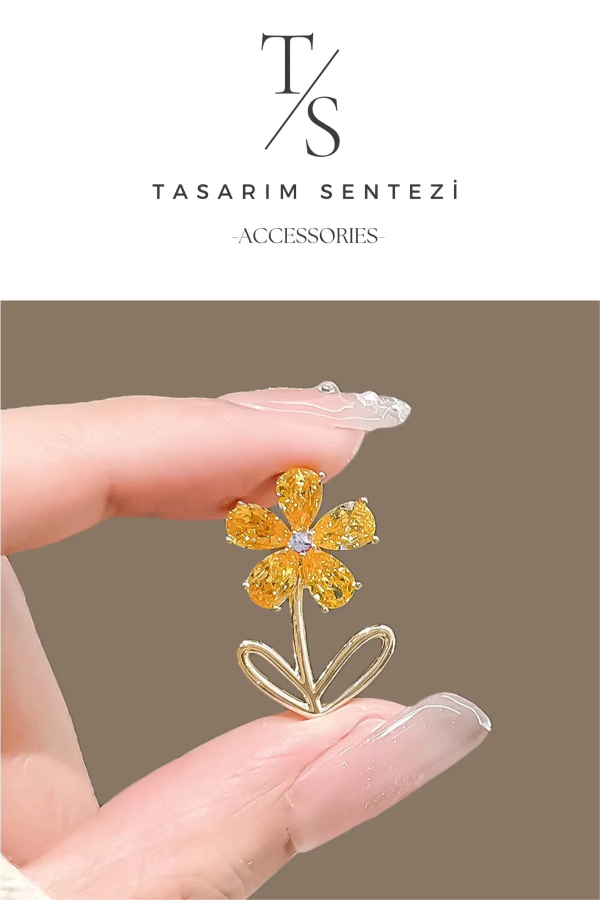 Brooch Metal Mini Flower Stone Leaf