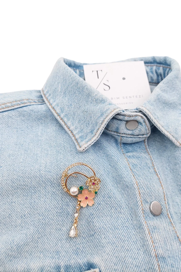 Brooch Metal Stone Pearl Flower Branch