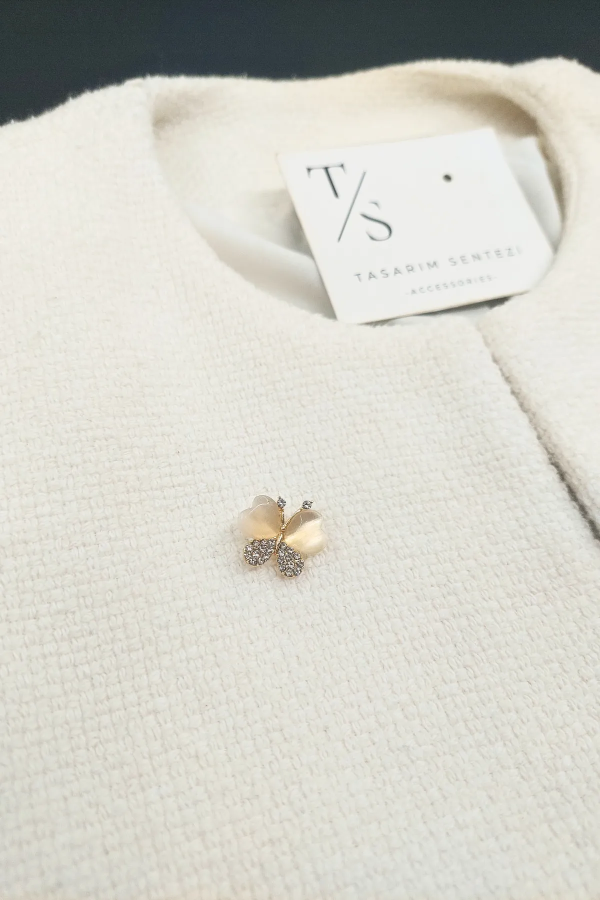 Brooch Metal Mini Stone Butterfly Pearl