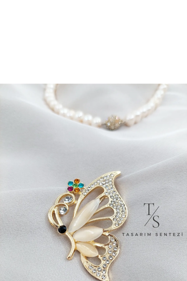 Broş Metal Kelebek Karışık Renkli Taşlı Butterfly