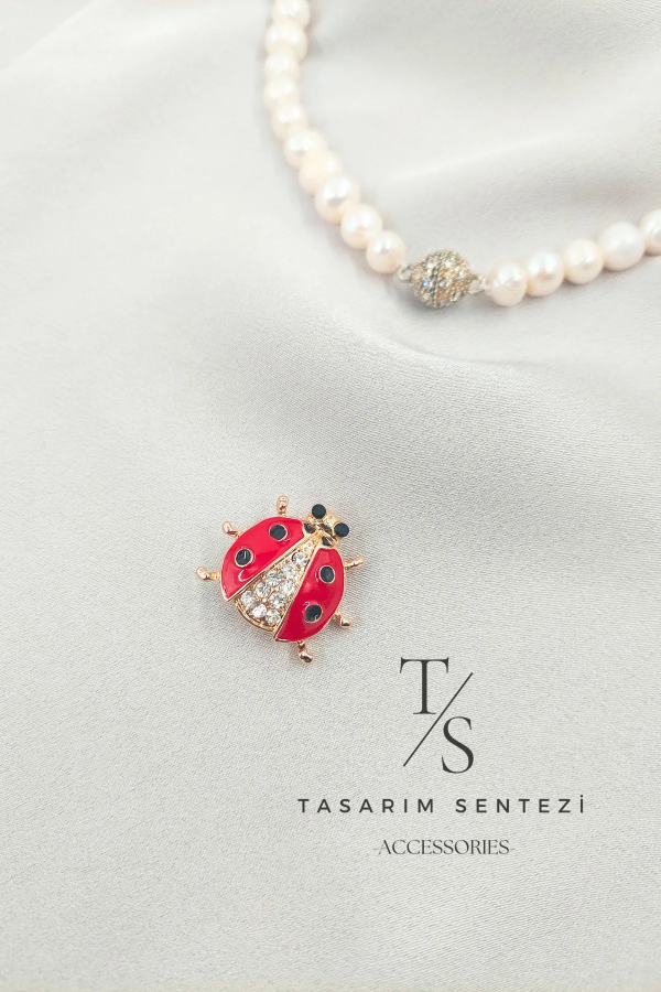 Brooch Metal Stone Ladybug Luck