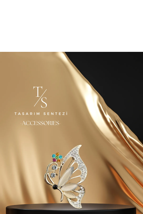 Broş Metal Kelebek Karışık Renkli Taşlı Butterfly