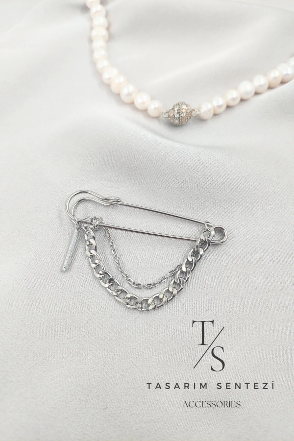 Brooch Metal Safety Pin Chained Hook Lapel Pin