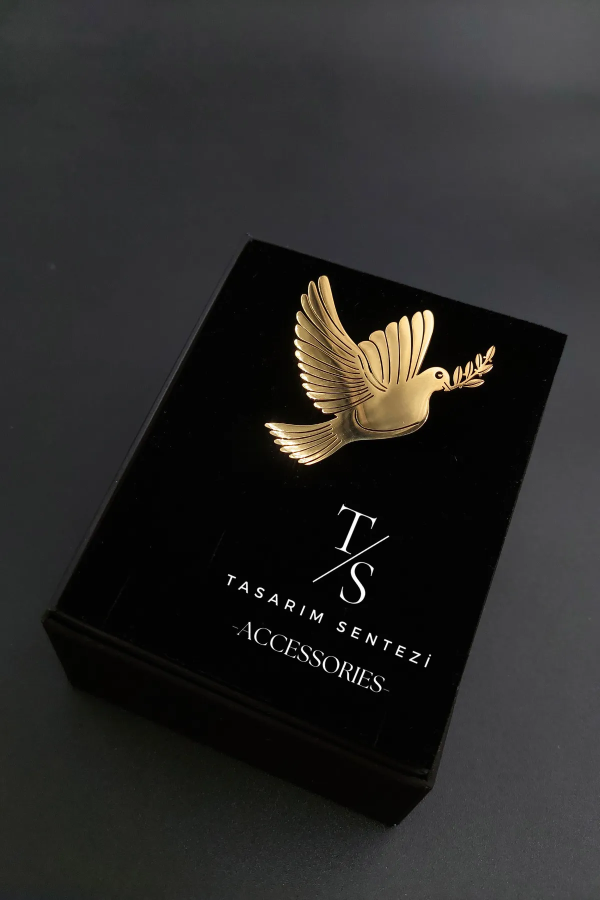 Broş Çelik Güvercin Zeytin Dalı Barış Gold
