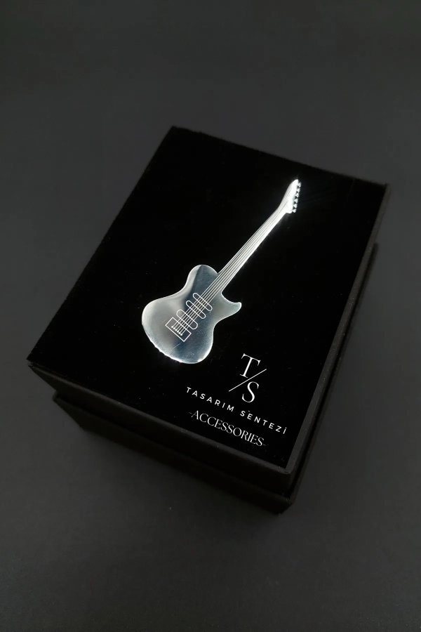 Broş Çelik Elektronik Gitar Muzik Rock Silver