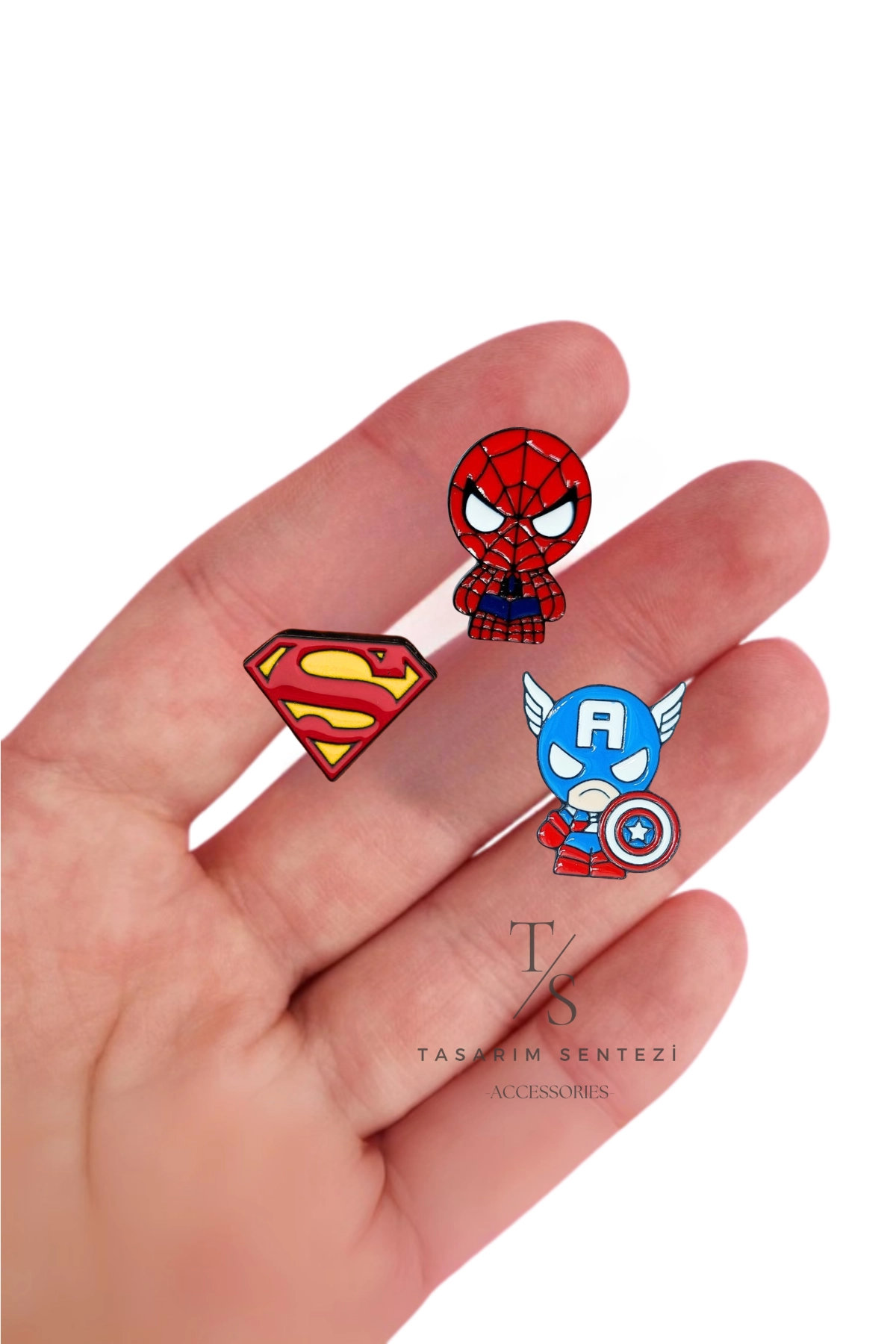 Rozet Metal 3’lü Iron Man Superman Spider Man