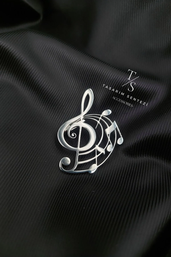 Broş Çelik Muzik Nota Sol Anahtari Silver Music 