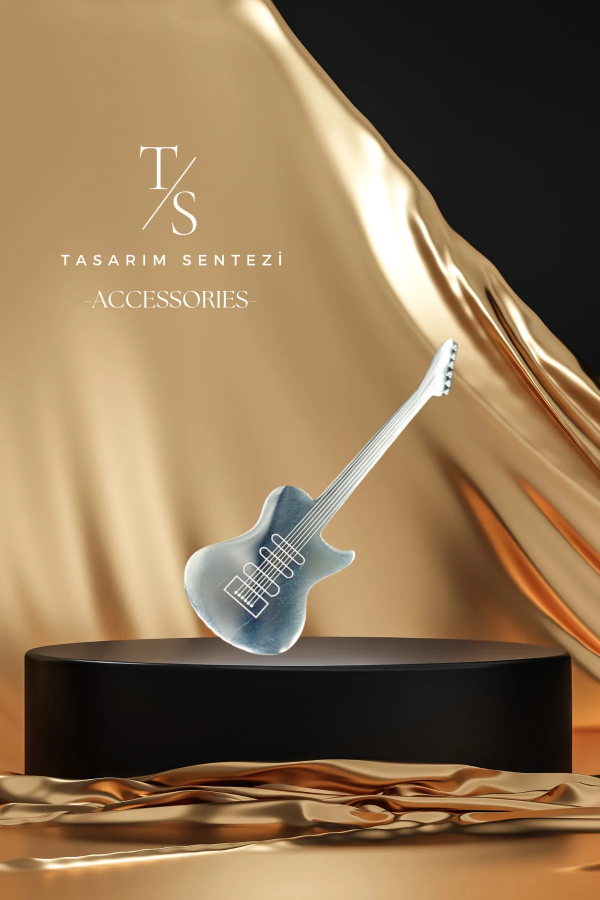 Broş Çelik Elektronik Gitar Muzik Rock Silver