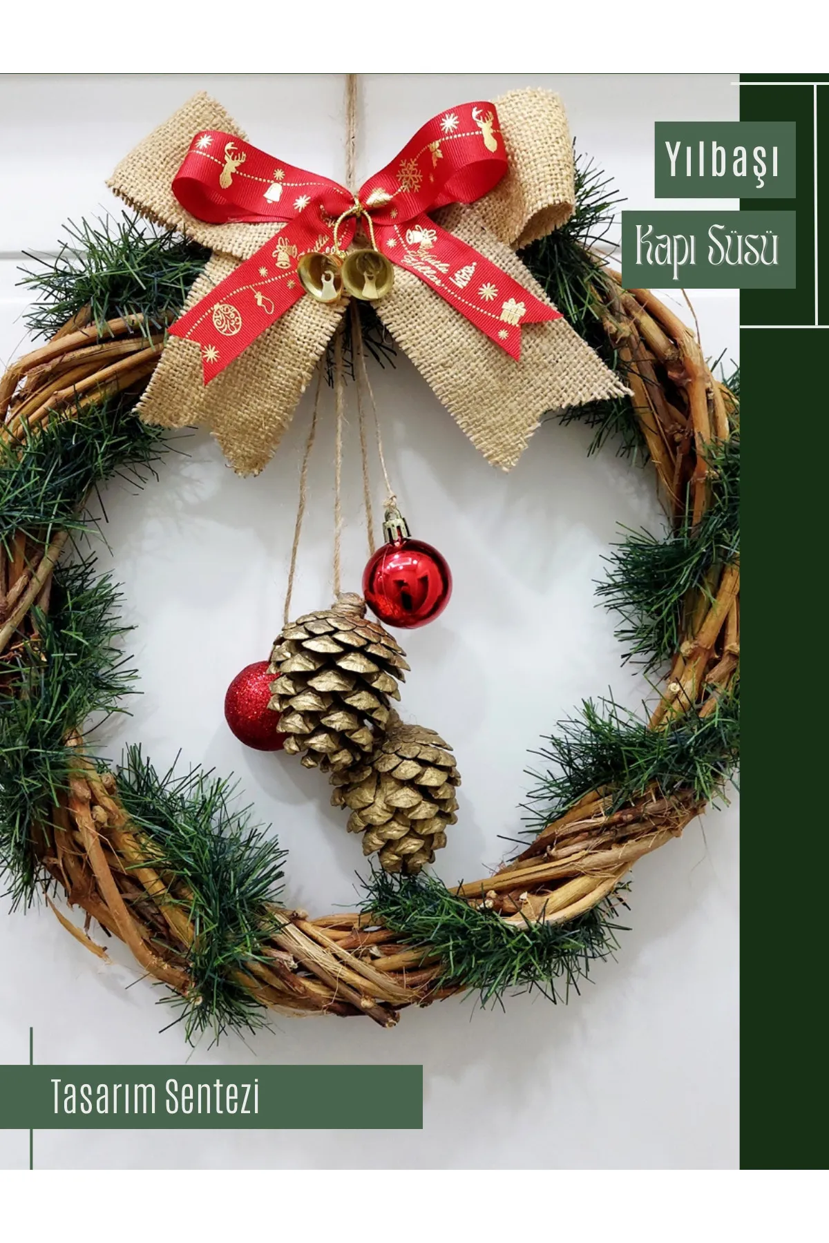 Yılbaşı Kapı Süsü Çelenk Yeni Yıl Noel Christmas 35cm