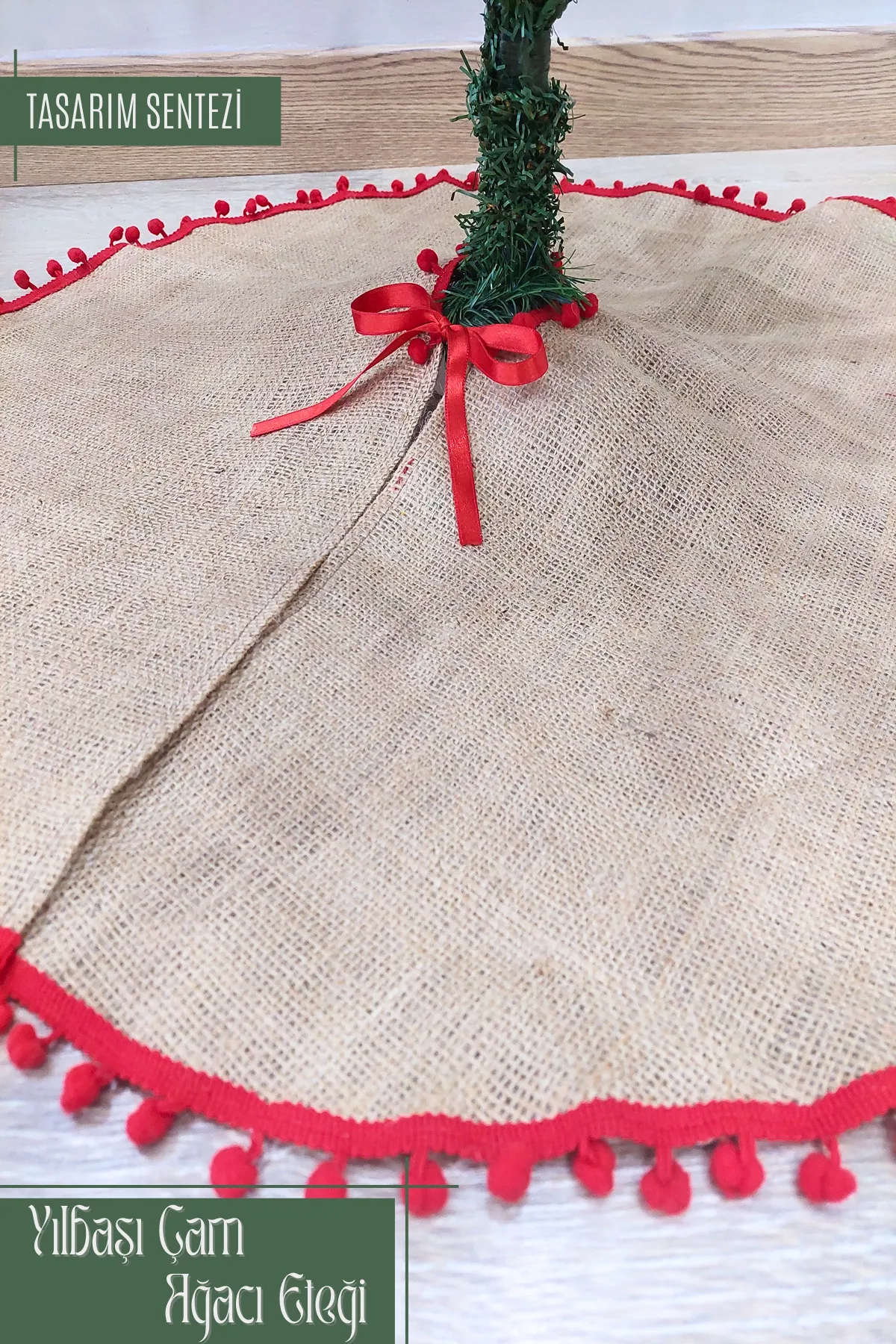 Yılbaşı Çam Ağacı Eteği Örtüsü Christmas Noel Jüt Hasır