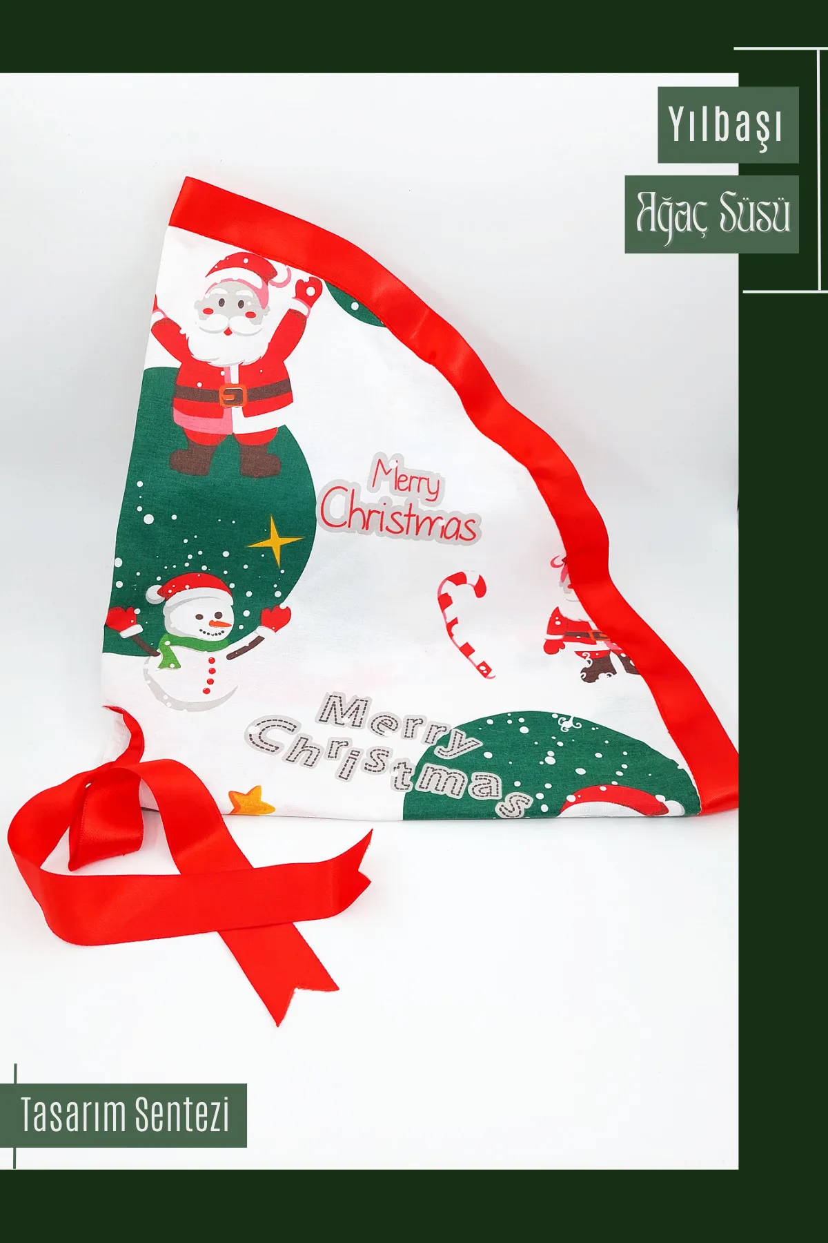 Yılbaşı Çam Ağacı Eteği Örtüsü Christmas Noel Kırmızı Beyaz