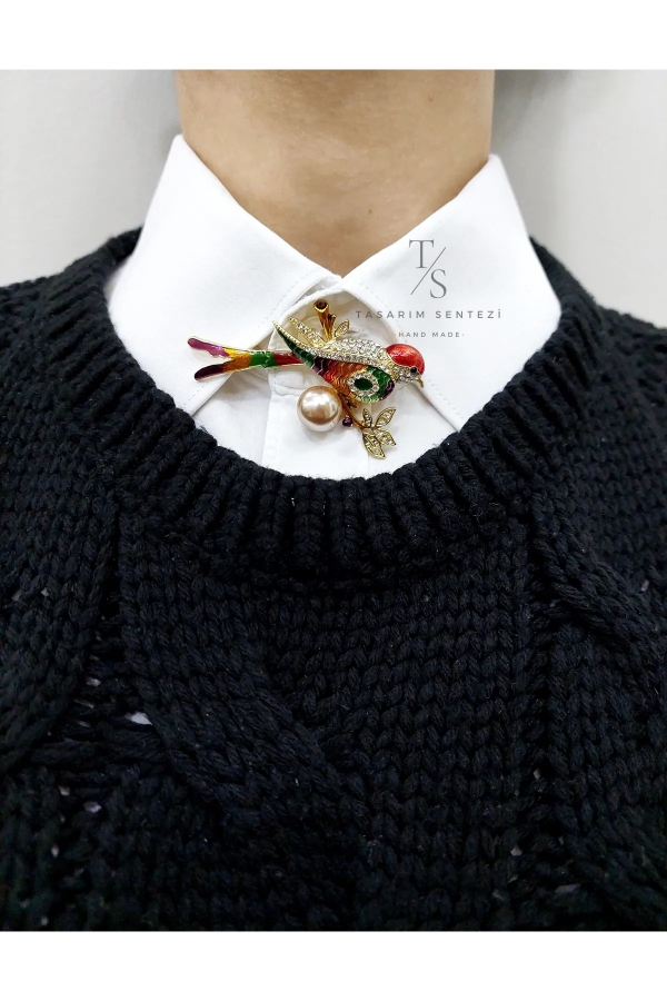 Brooch Metal Bird Canary Stone Pearl