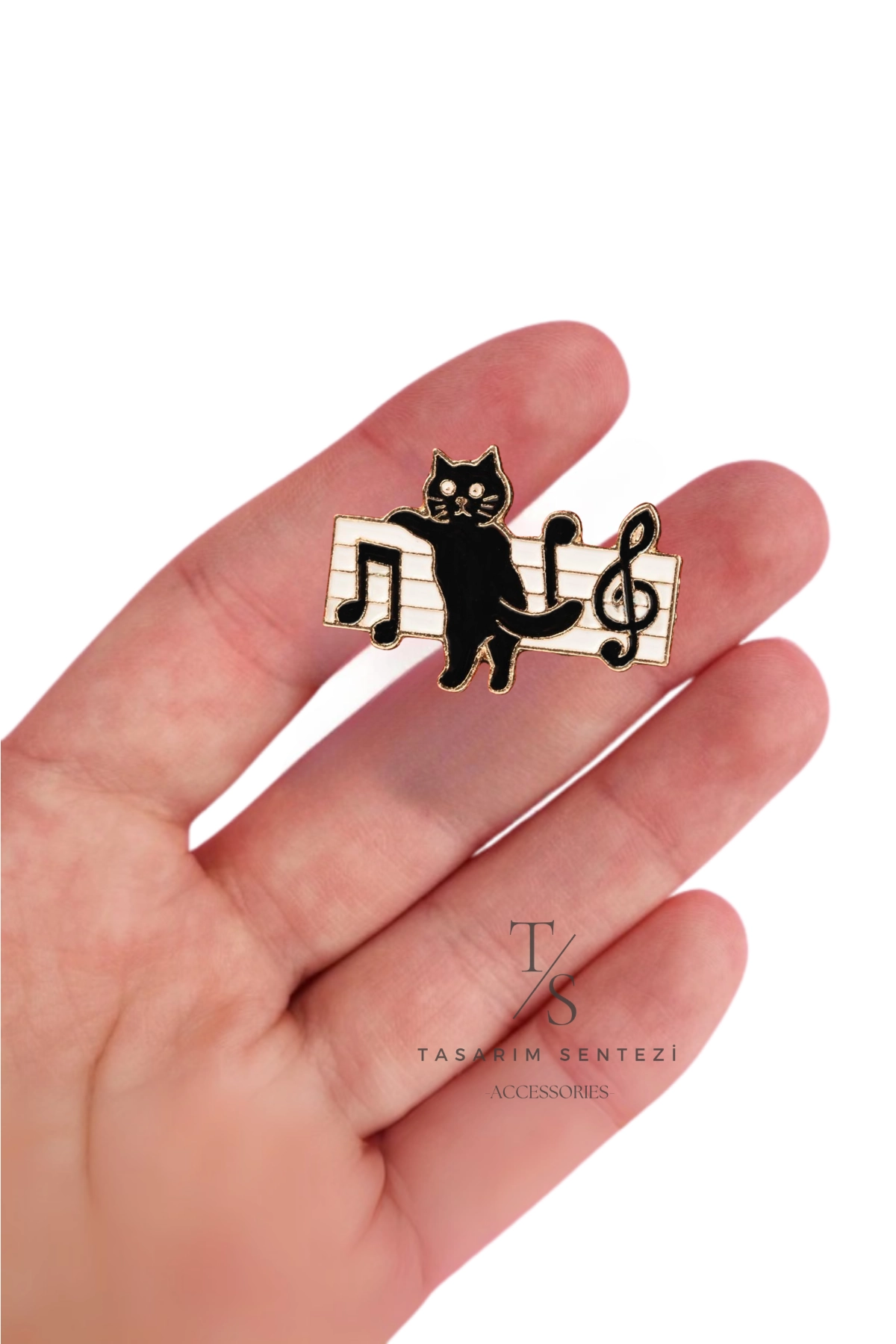 Rozet Metal Notalı Siyah Kedi