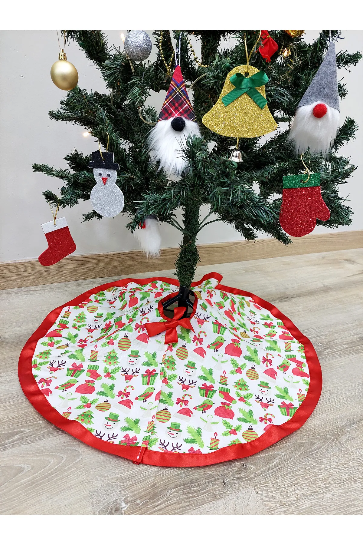 Yılbaşı Çam Ağacı Eteği Örtüsü Christmas Noel Yeşil Beyaz
