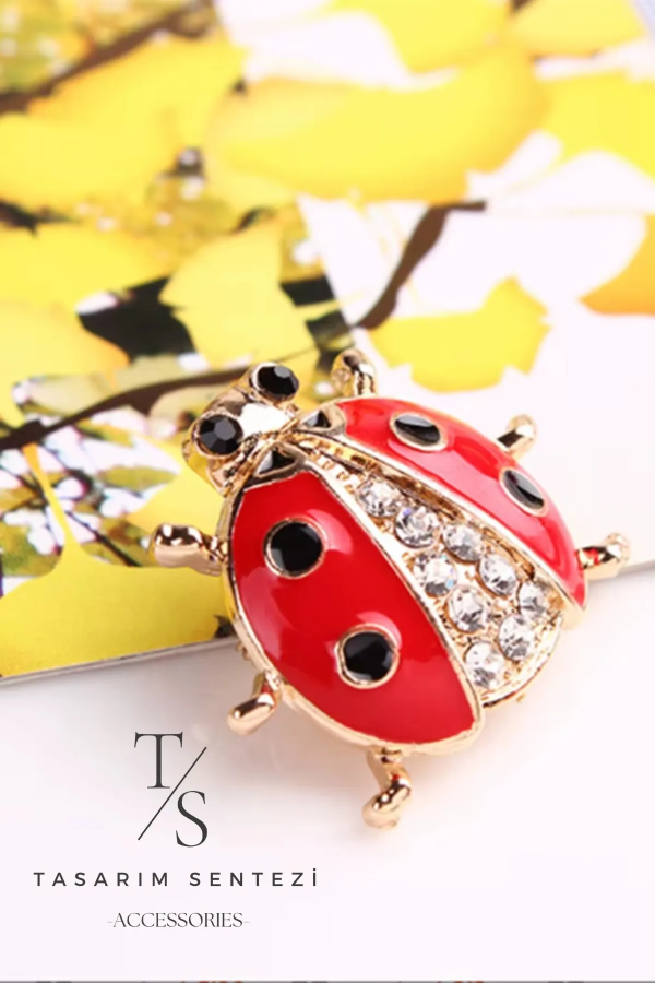 Brooch Metal Stone Ladybug Luck