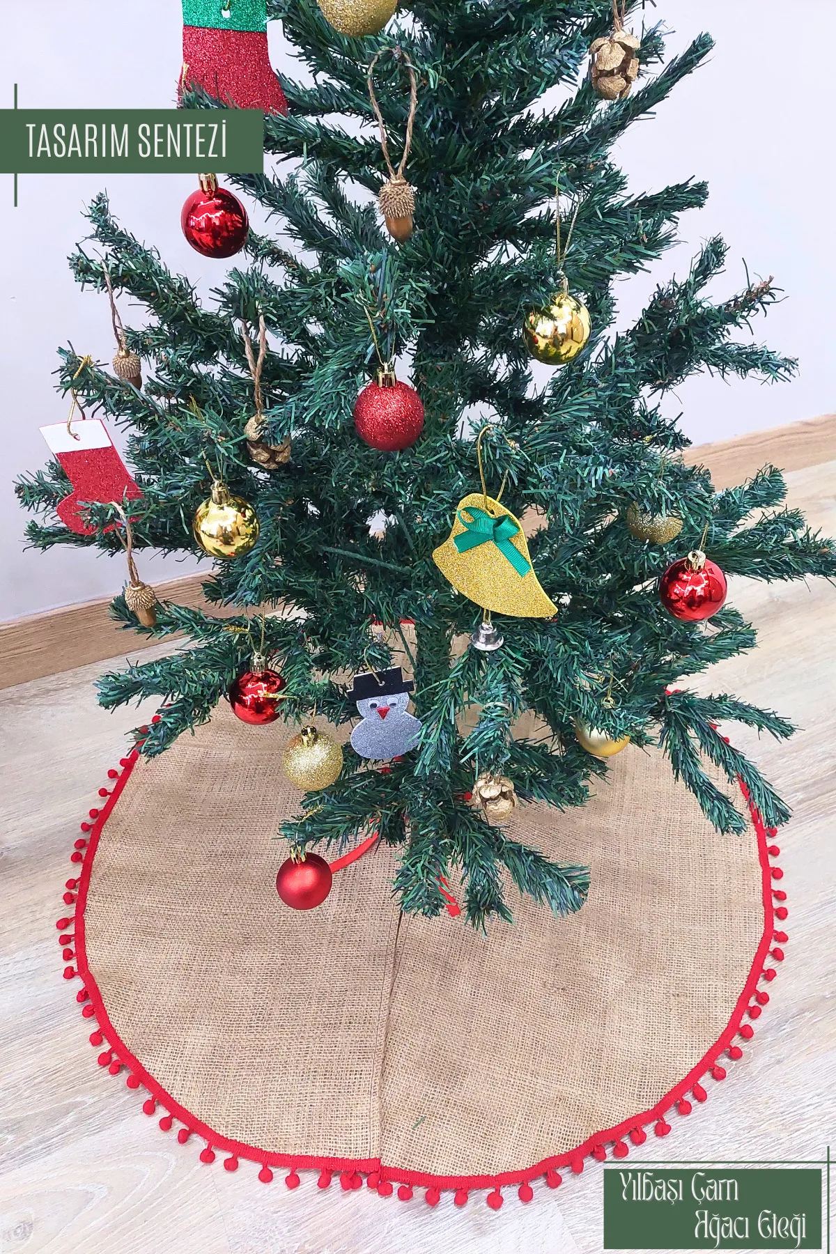 Yılbaşı Çam Ağacı Eteği Örtüsü Christmas Noel Jüt Hasır