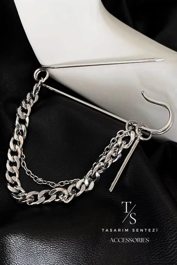 Brooch Metal Safety Pin Chained Hook Lapel Pin