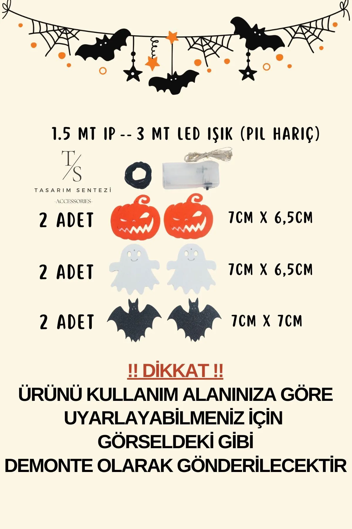 Halloween 6’lı Cadılar Bayramı Süsü Yarasa Kabak Hayalet Led Işıklı
