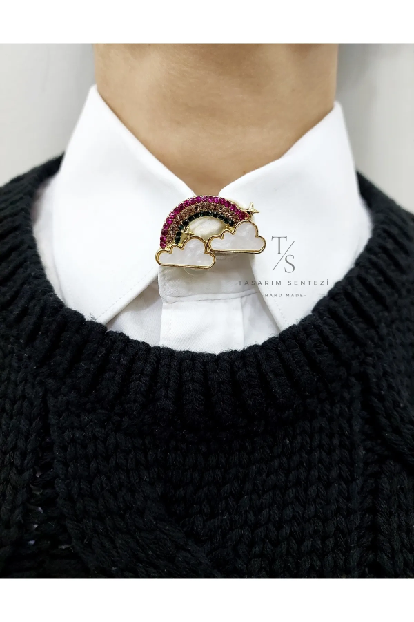 Brooch Metal Rainbow Cloud Stone