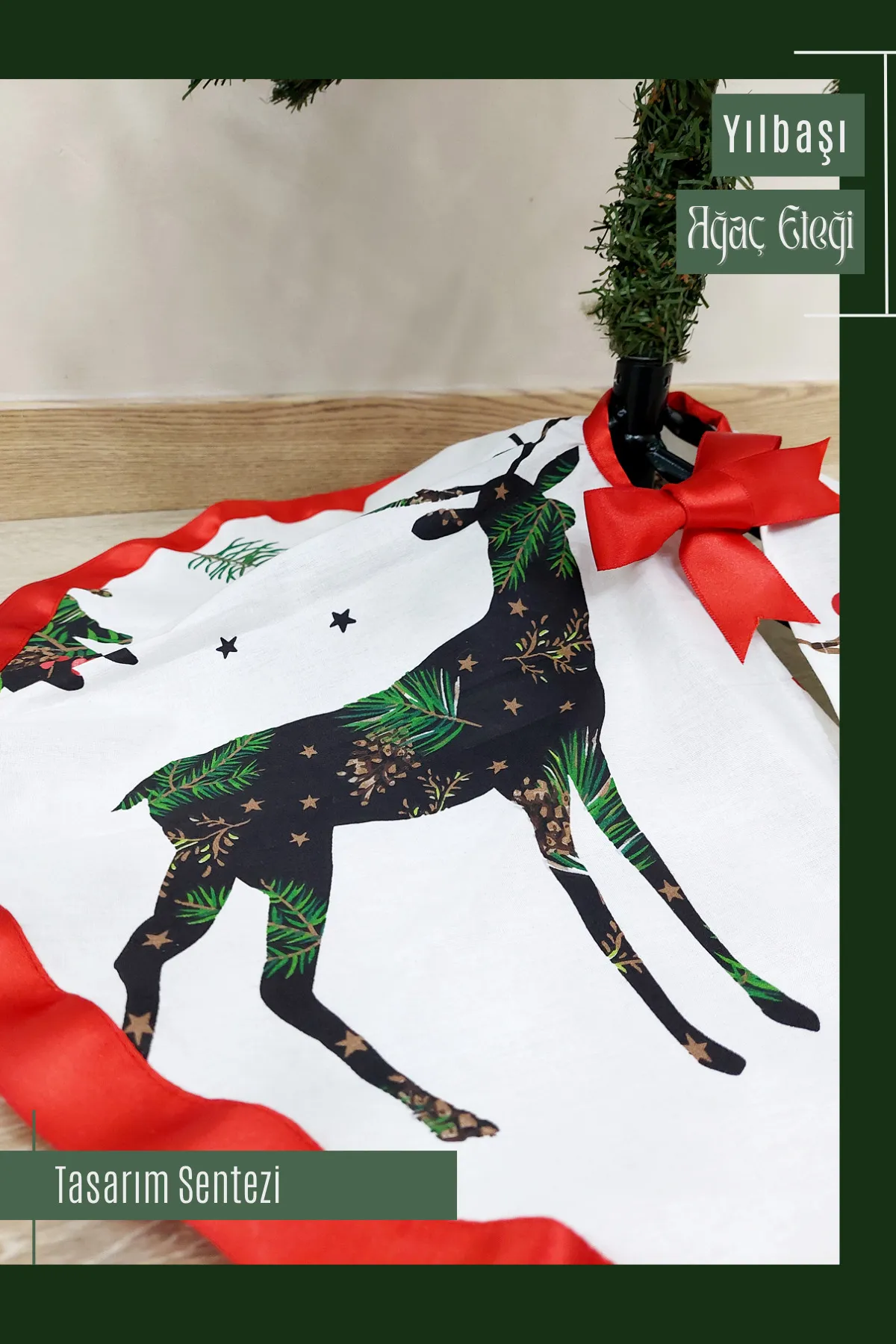 Yılbaşı Çam Ağacı Eteği Örtüsü Christmas Noel Geyikli