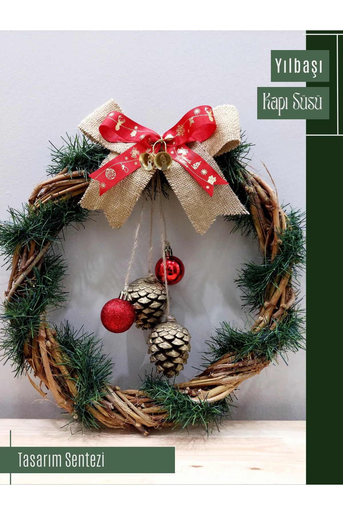 Yılbaşı Kapı Süsü Çelenk Yeni Yıl Noel Christmas 35cm