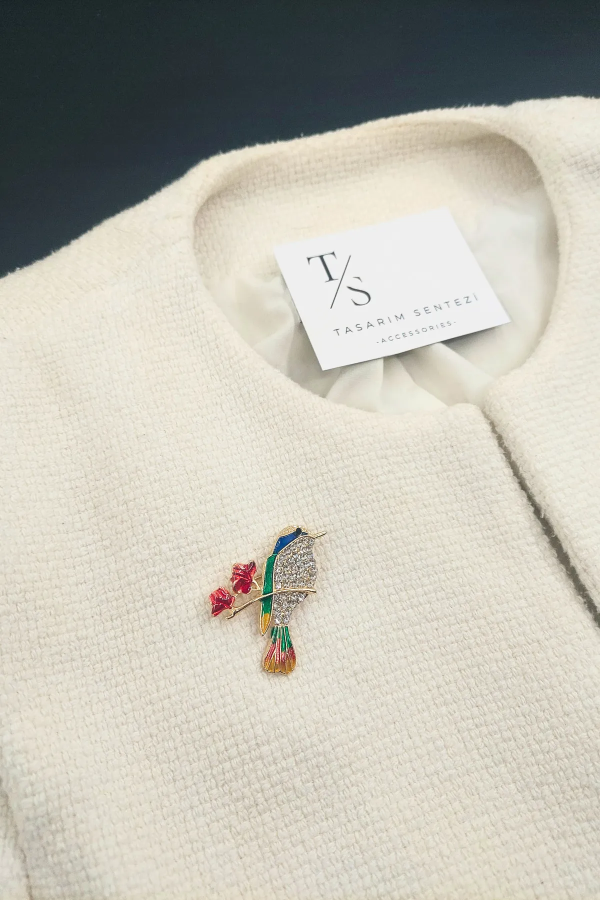 Brooch Metal Bird Stone Colorful Sparrow