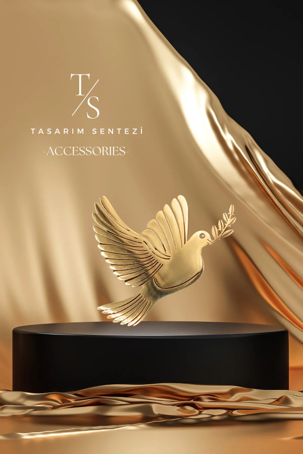 Broş Çelik Güvercin Zeytin Dalı Barış Gold