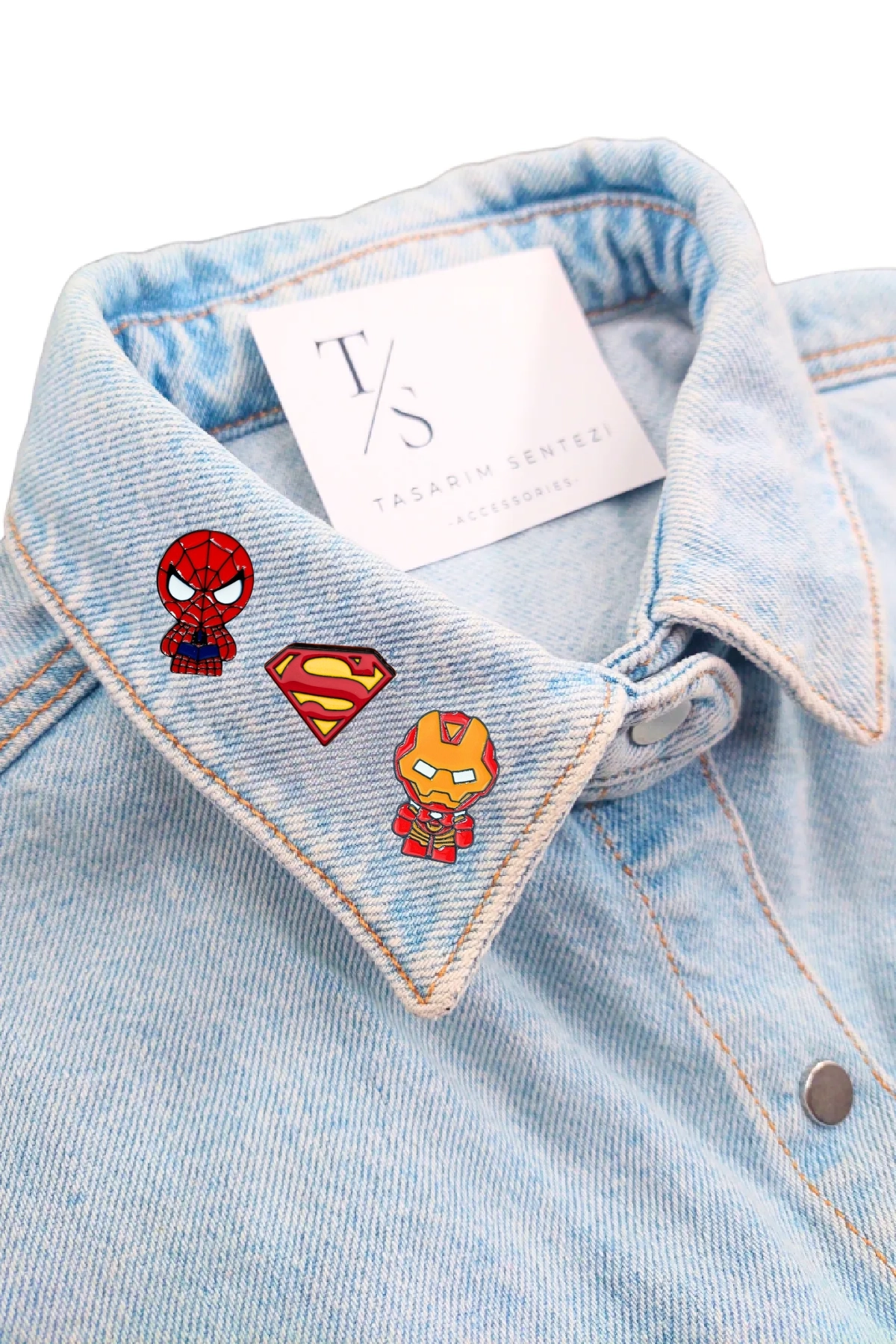 Rozet Metal 3’lü Iron Man Superman Spider Man