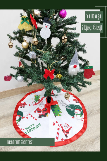 Yılbaşı Çam Ağacı Eteği Örtüsü Christmas Kırmızı