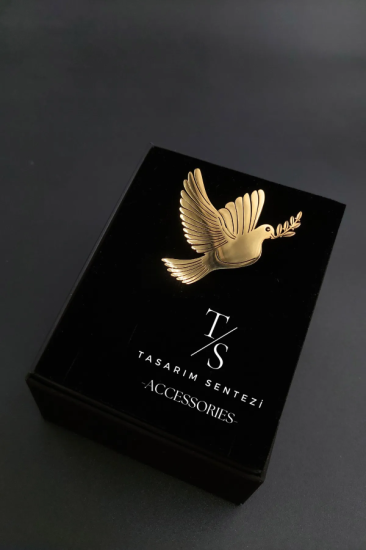 Broş Çelik Güvercin Zeytin Dalı Barış Gold