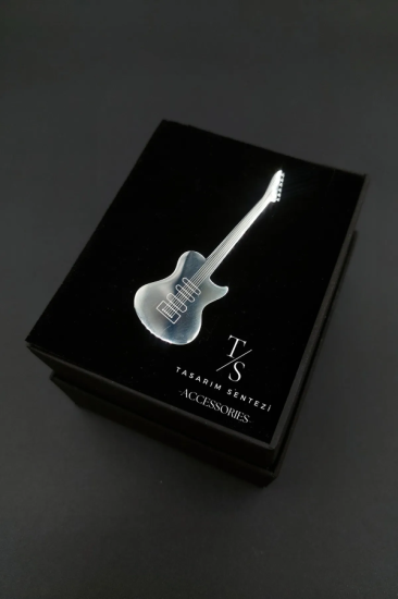 Broş Çelik Elektronik Gitar Muzik Rock Silver