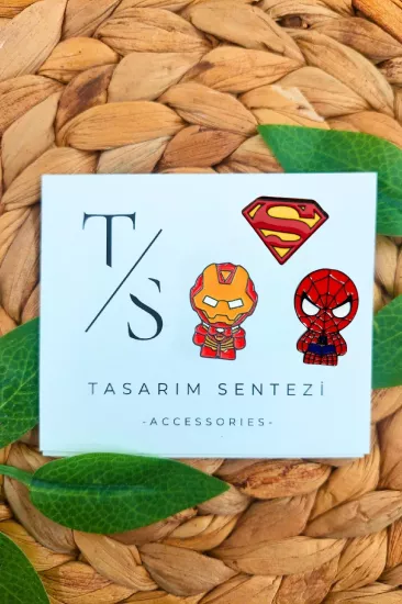 Rozet Metal 3’lü Iron Man Superman Spider Man