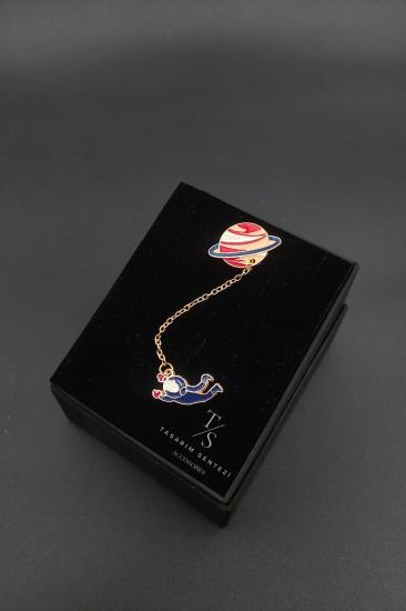 Rozet Metal Zincirli Astronot Saturn Gezegen Uzay