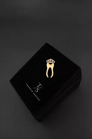 Rozet Metal Diş Doktoru Klinik Hekim Taşlı Gold