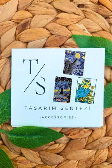 Rozet Metal 3’lü Van Gogh Kedi Serisi Boya Tablo