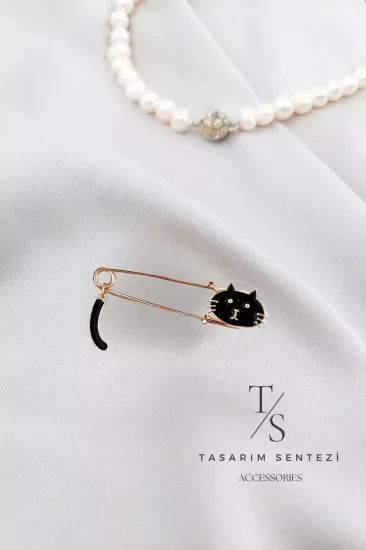 Rozet Metal Siyah Kedi Kuyruklu Çengelli İğneli
