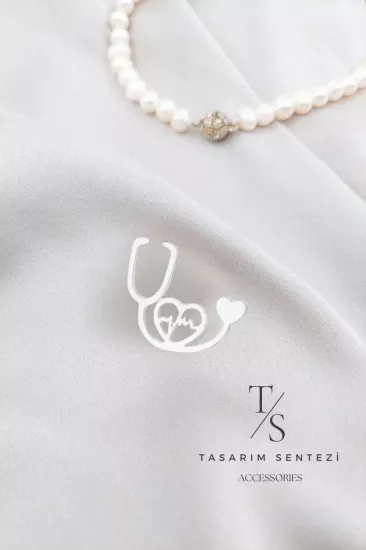 Broş Çelik Steteskop Silver Sağlık Hemşire Doktor