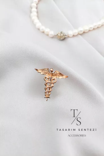 Broş Metal Sağlık Tıp Sembolü Gold Rose