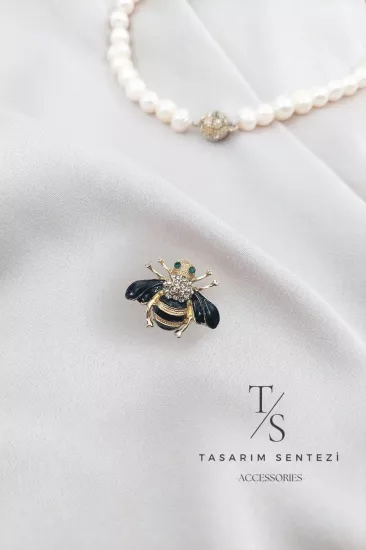 Broş Metal Siyah Arı Taşlı Hayvan Bee