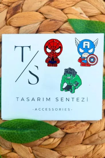 Rozet Metal 3’lü Avengers Spider Man Hulk Captain America