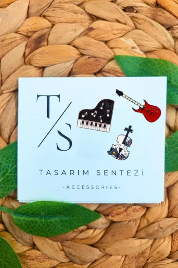 Rozet Metal 3’lü Müzik Aletleri Gitar Keman Piyano Nota Enstrüman