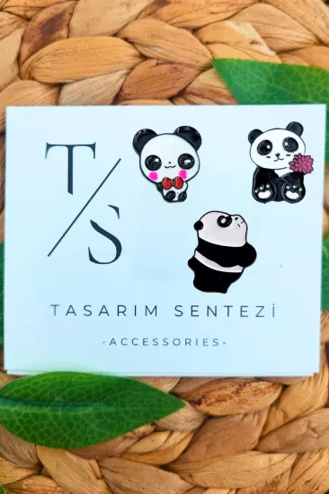 Rozet Metal 3’lü Panda Kung Fu Çiçekli Ayı Hayvan