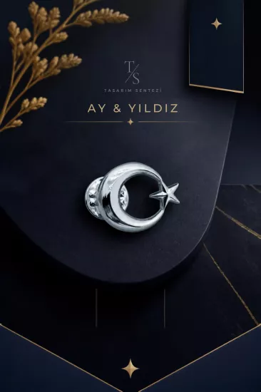 Rozet Metal Ay Yildiz Hilal Bayrak Silver