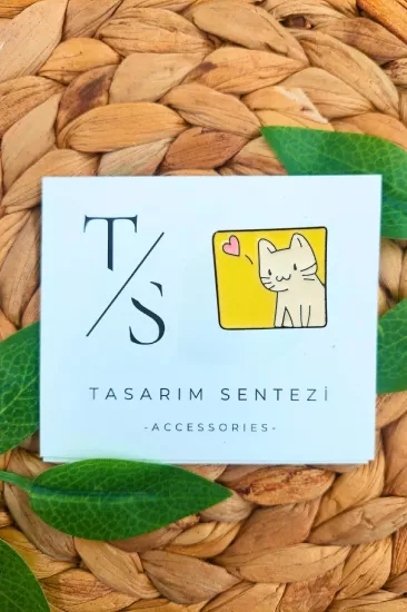 Rozet Metal Kedi Kalpli Sarı