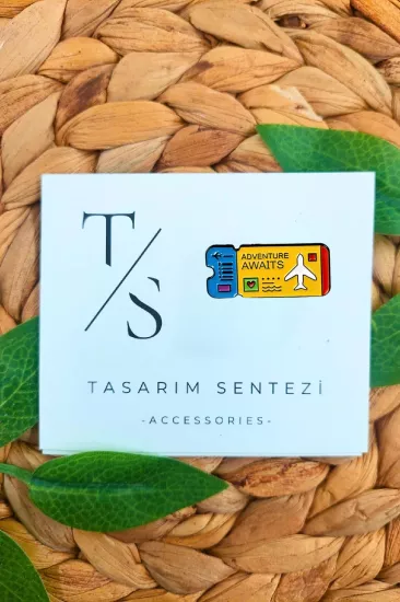 Rozet Metal Sarı Uçak Bileti Tatil Check-in Ticket