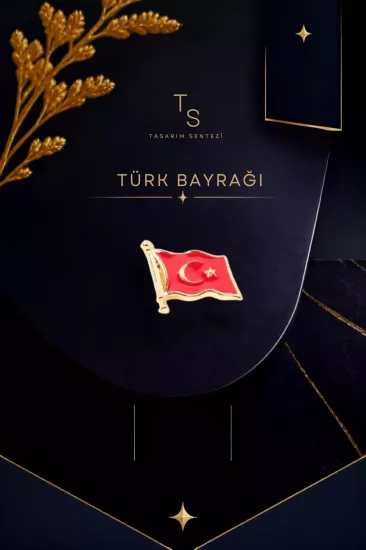 Rozet Metal Türk Bayrağı Gold Dalgalanan 